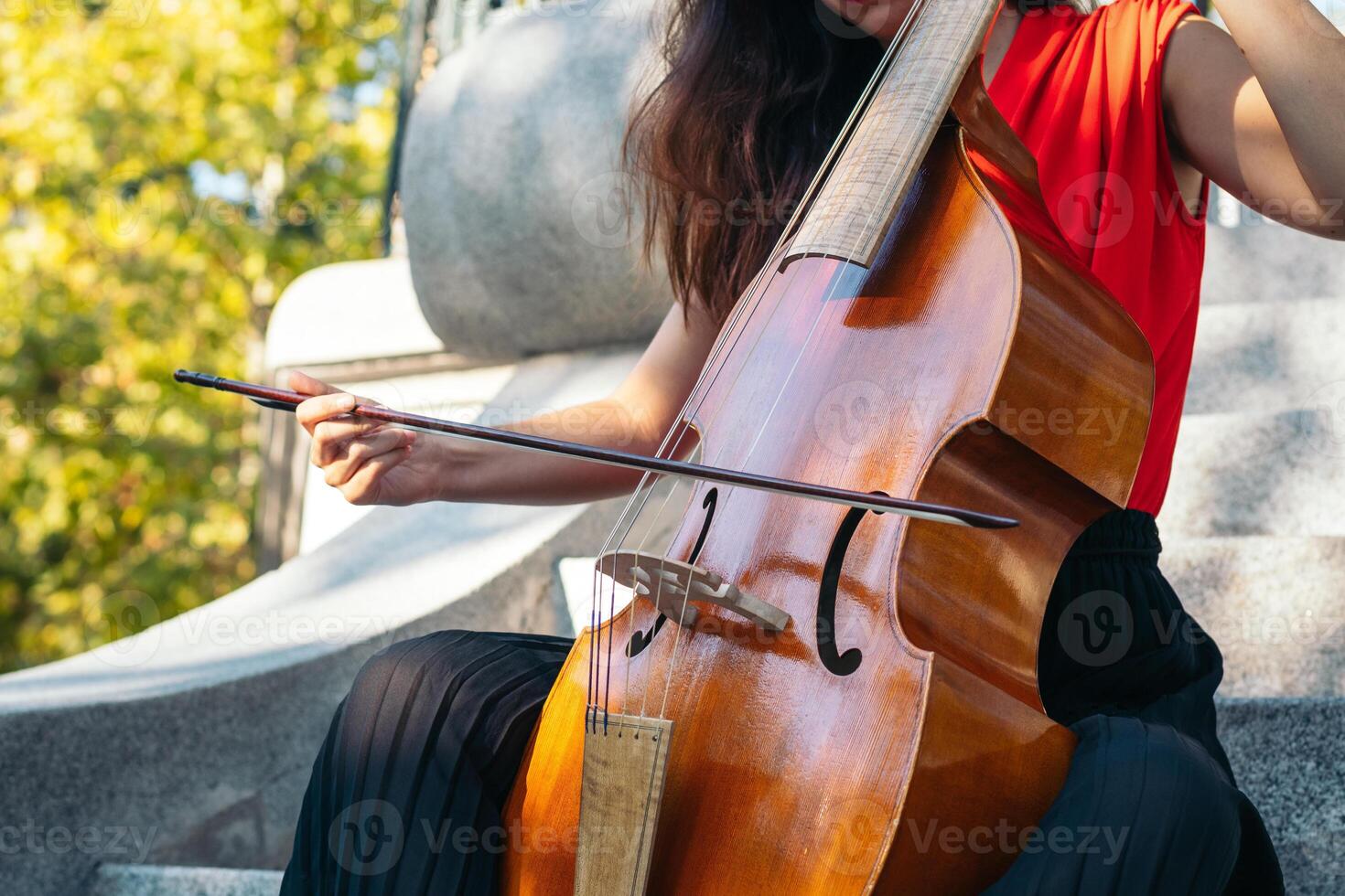 Woman musician playing cello photo