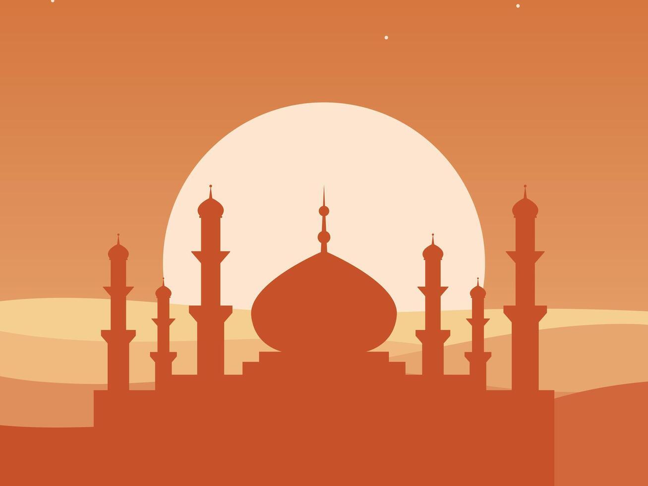 islamic architecture illustration with mosque and sun vector