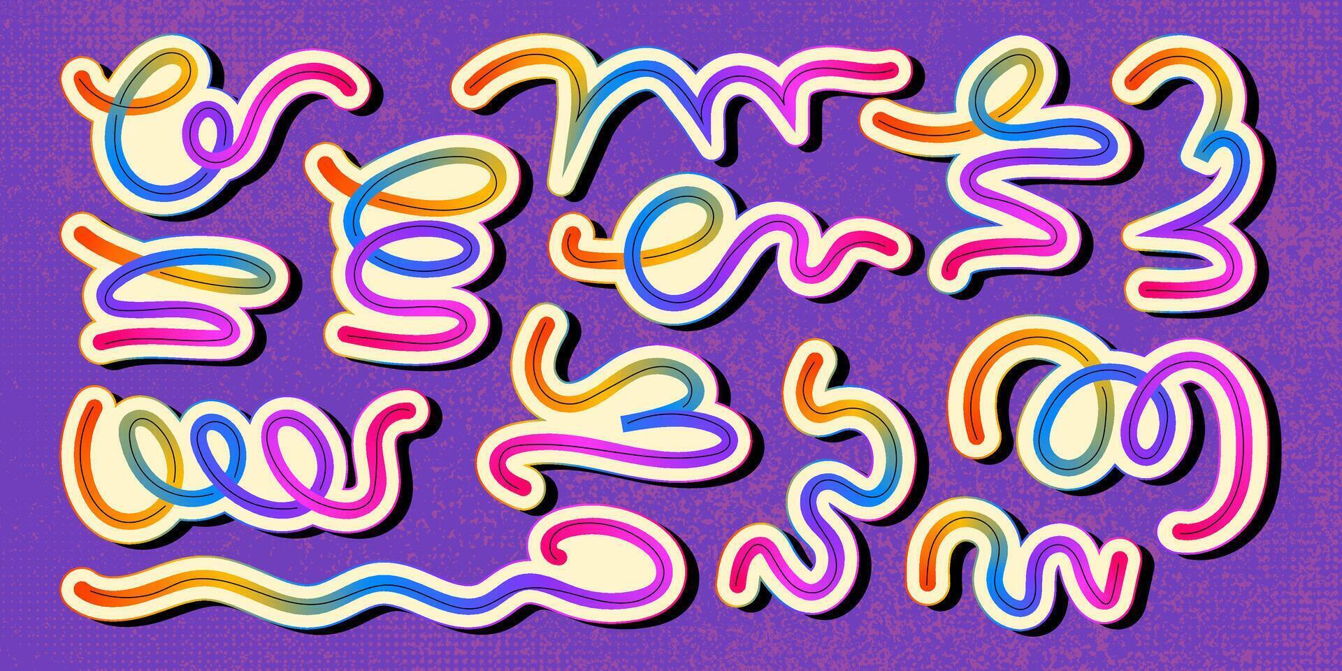 Abstract Modern Art with Hand Drawn Wavy Lines and Scribble Futuristic Sketches with Vibrant Colors. Playful geometric fluid organic shapes isolated. Trendy colorful freehand line doodles. vector