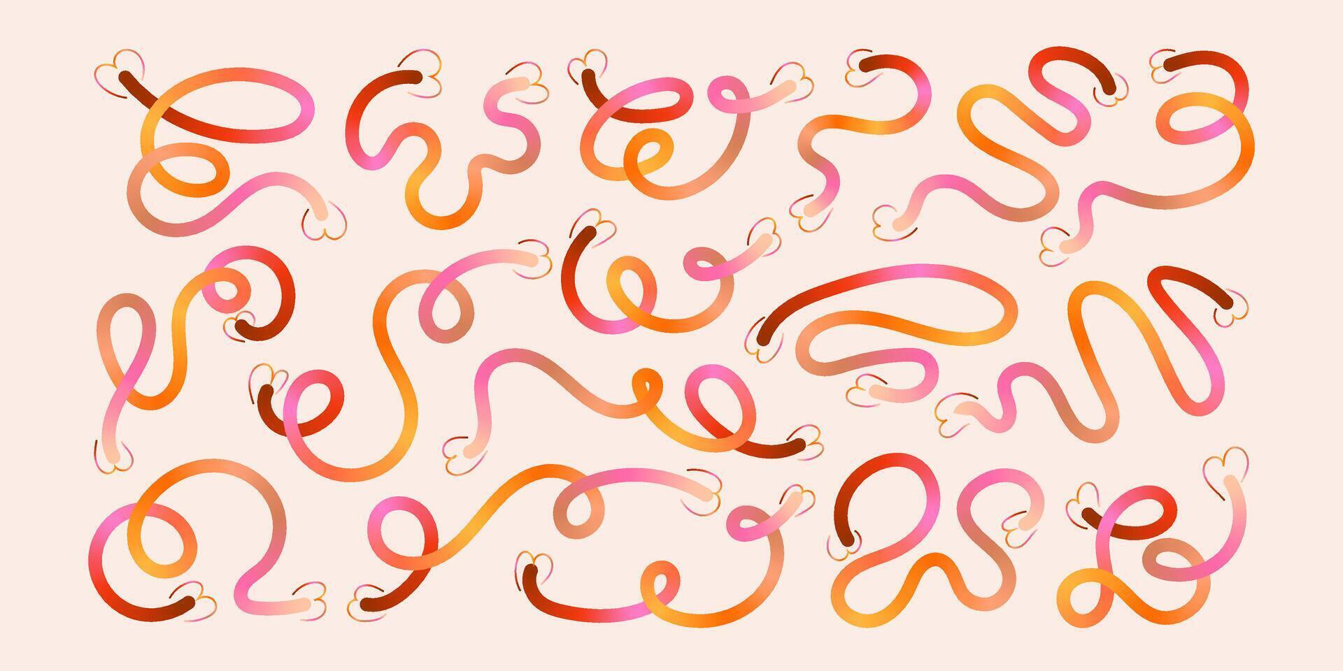 Freehand Art with Wavy Lines and Scribble Futuristic Sketches with Vibrant Colors. Playful geometric fluid organic shapes isolated. Trendy colorful freehand line doodles. vector