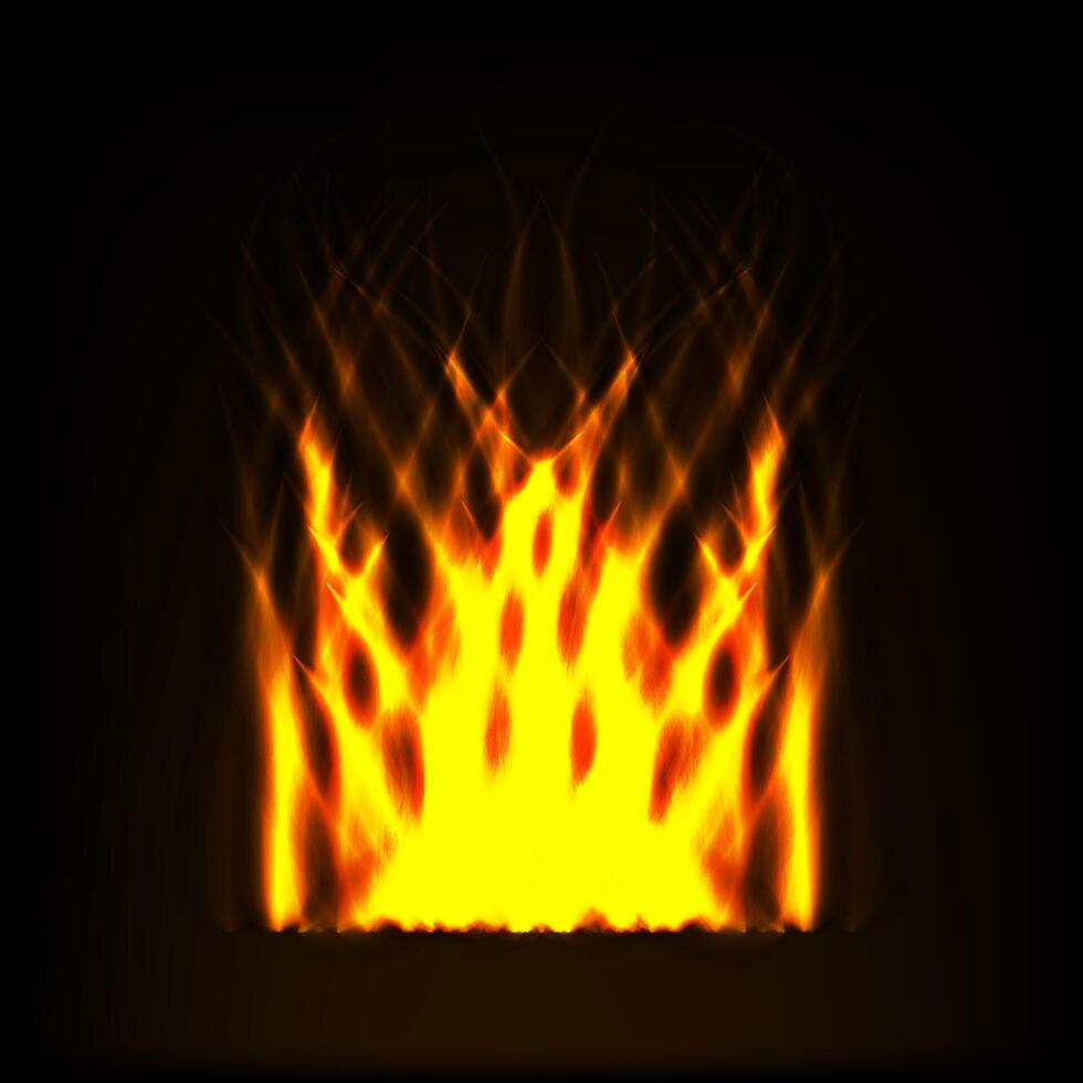 Glowing fire flames with burning energy and hot sparks create a captivating and warm effect vector