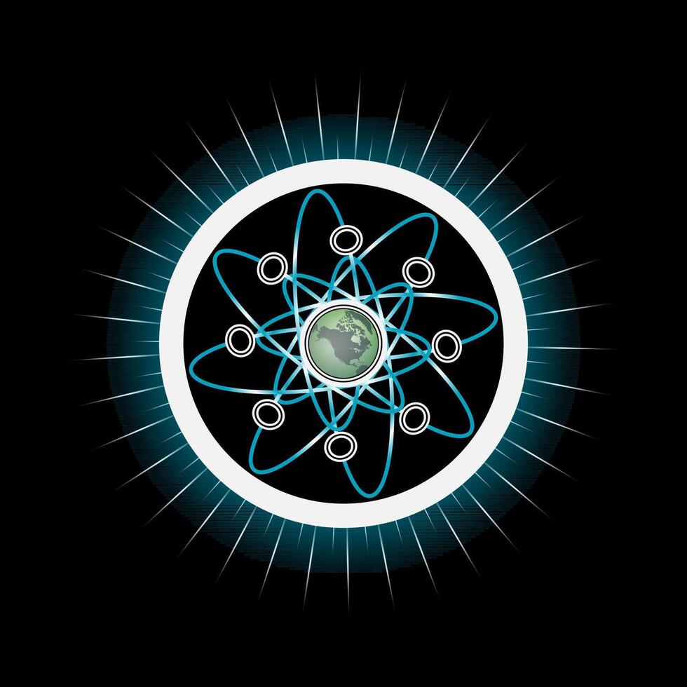 The atomic structure of the world network symbolizes global technology innovation and digital energyThe atomic structure of the world network symbolizes global technology innovation and digital energy vector