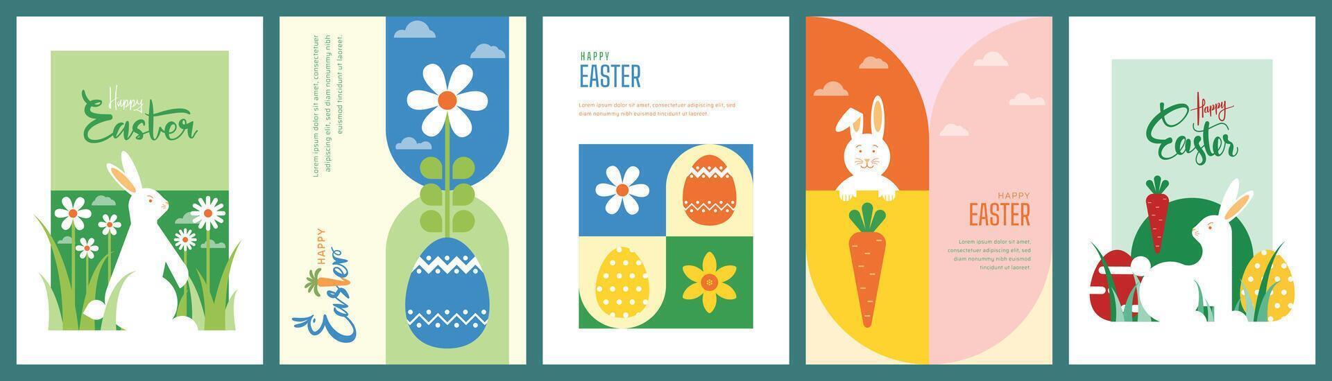 happy easter modern geometric abstract cover design with easter elements best for cover, banner, cards, social media, poster vector