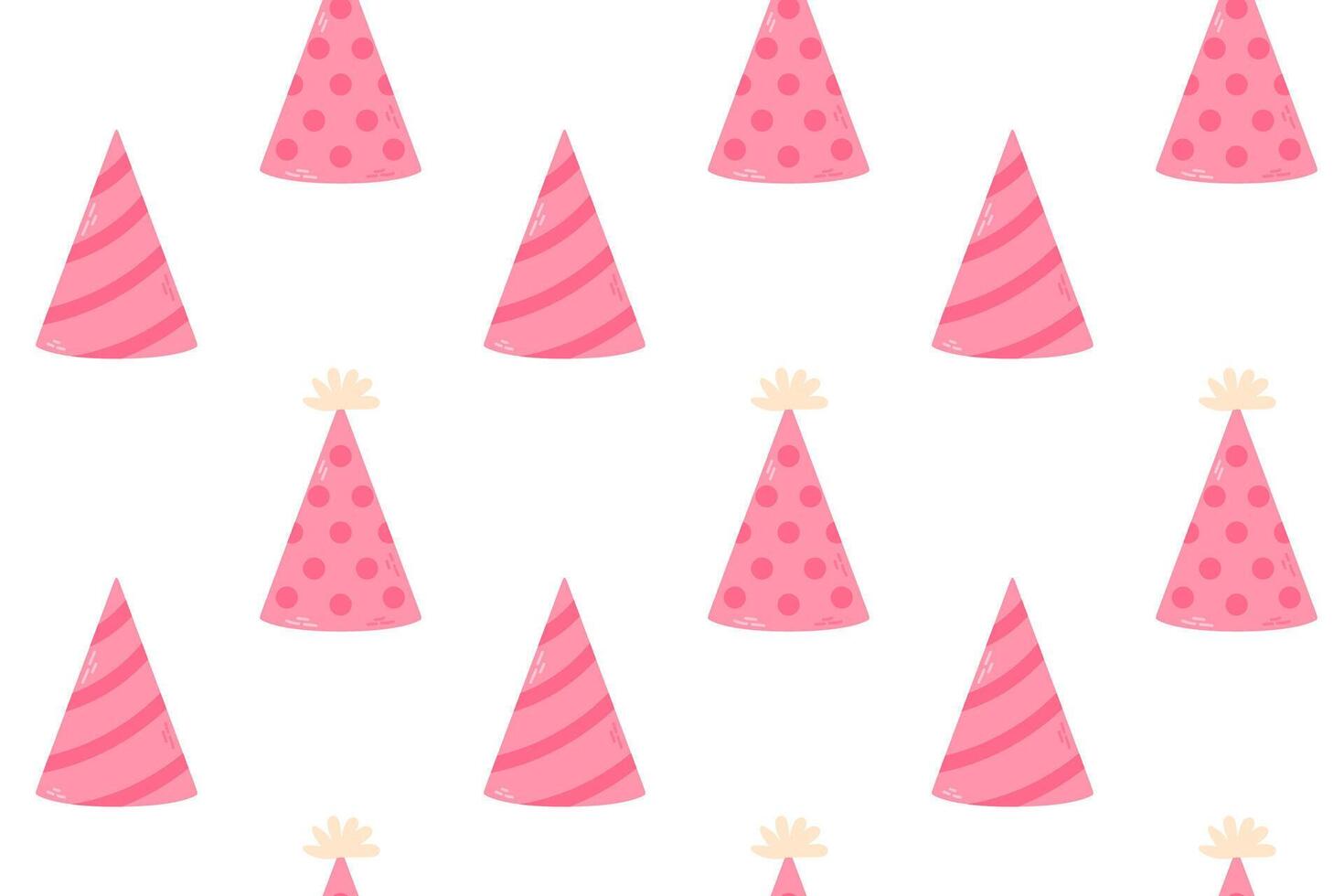 Seamless pattern with pink party hats on a white background. Great for festive designs, birthday wrapping paper, and invitations. vector