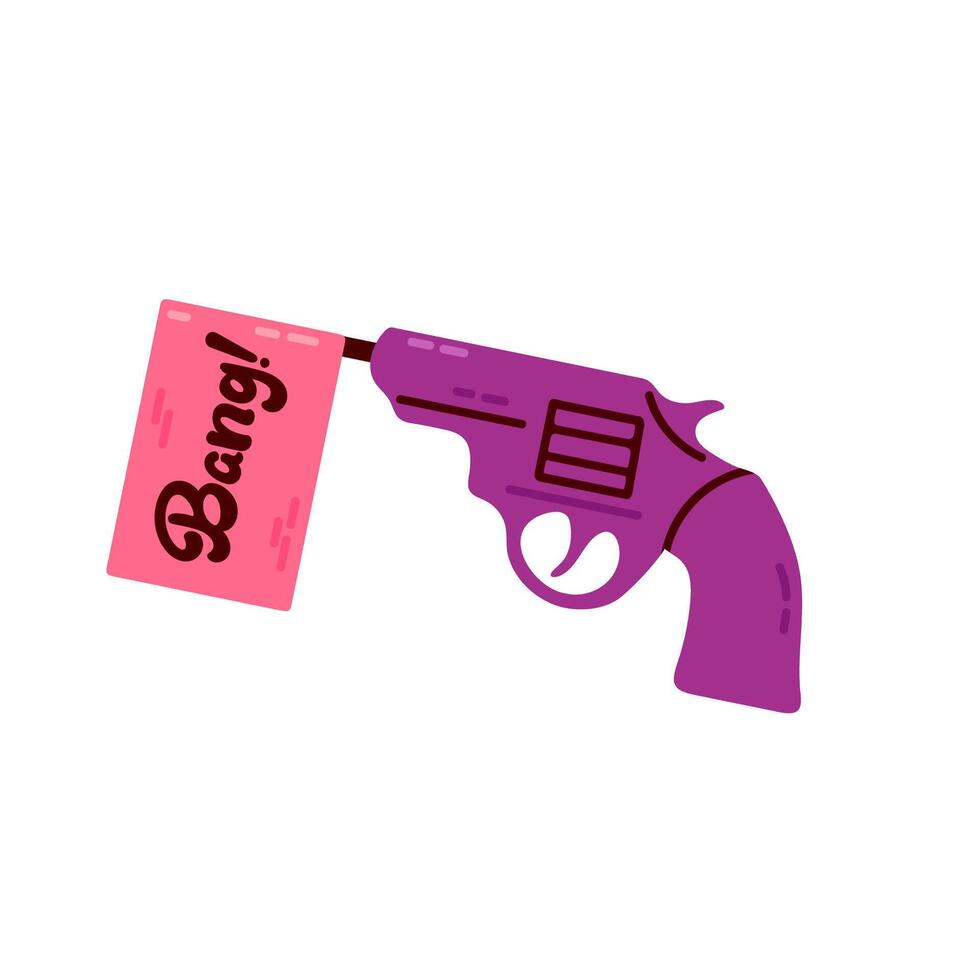 A purple toy gun with a pink flag popping out, representing a funny gag vector