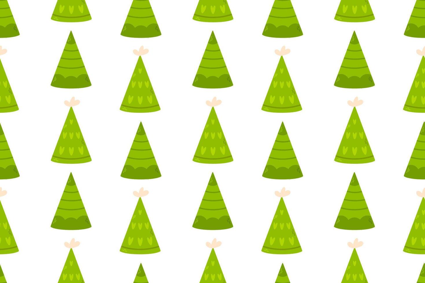 Seamless pattern with green festive party hats on a white background. Perfect for birthday, Christmas, and celebration designs. vector