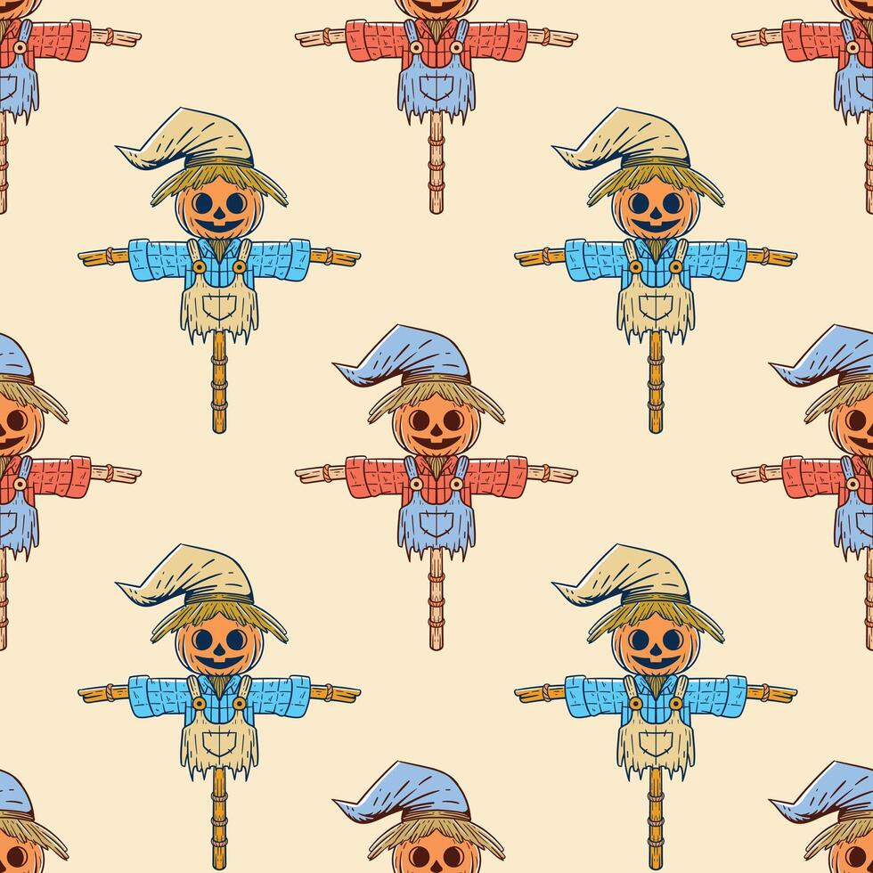 vintage style cute scarecrow cartoon seamless pattern vector