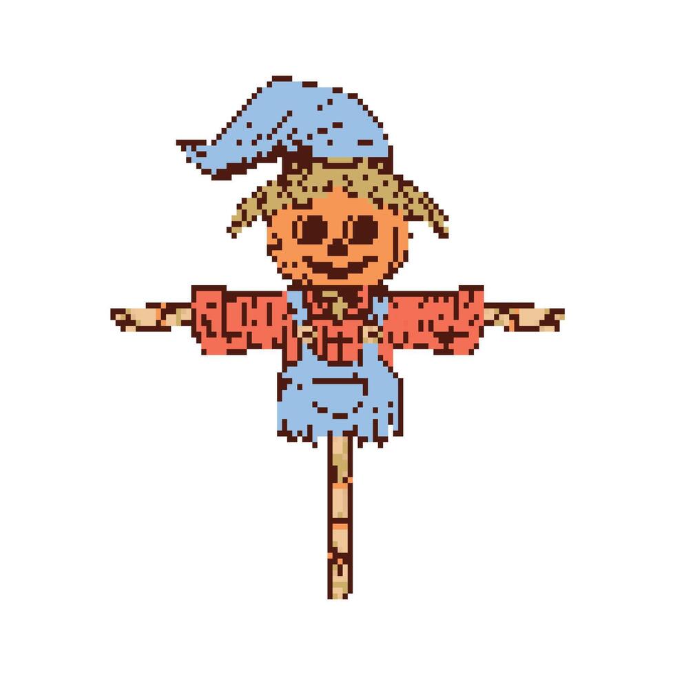 pixel art of scarecrow cartoon illustration vector