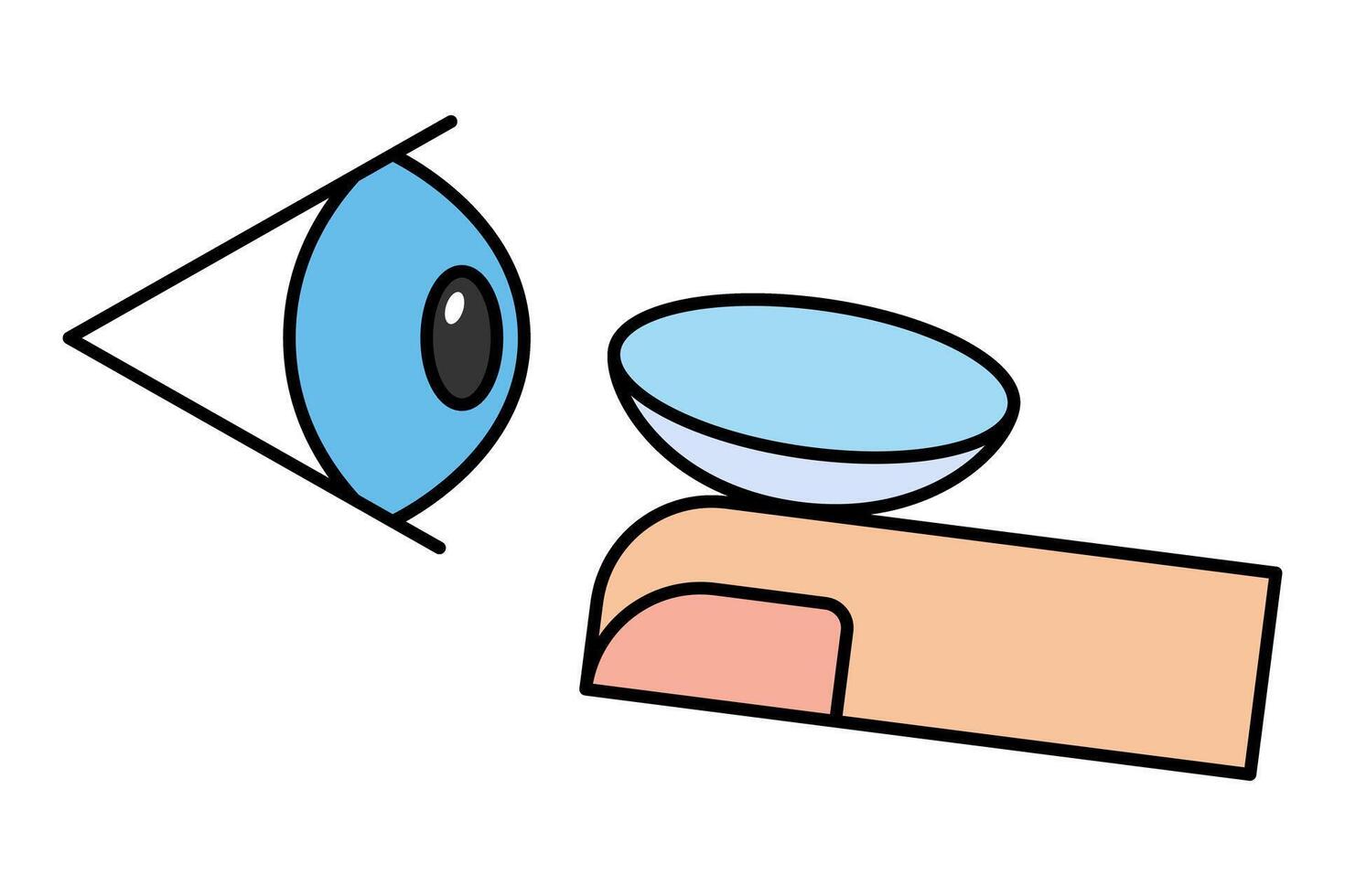 Eye and index finger with contact lens icon. vector