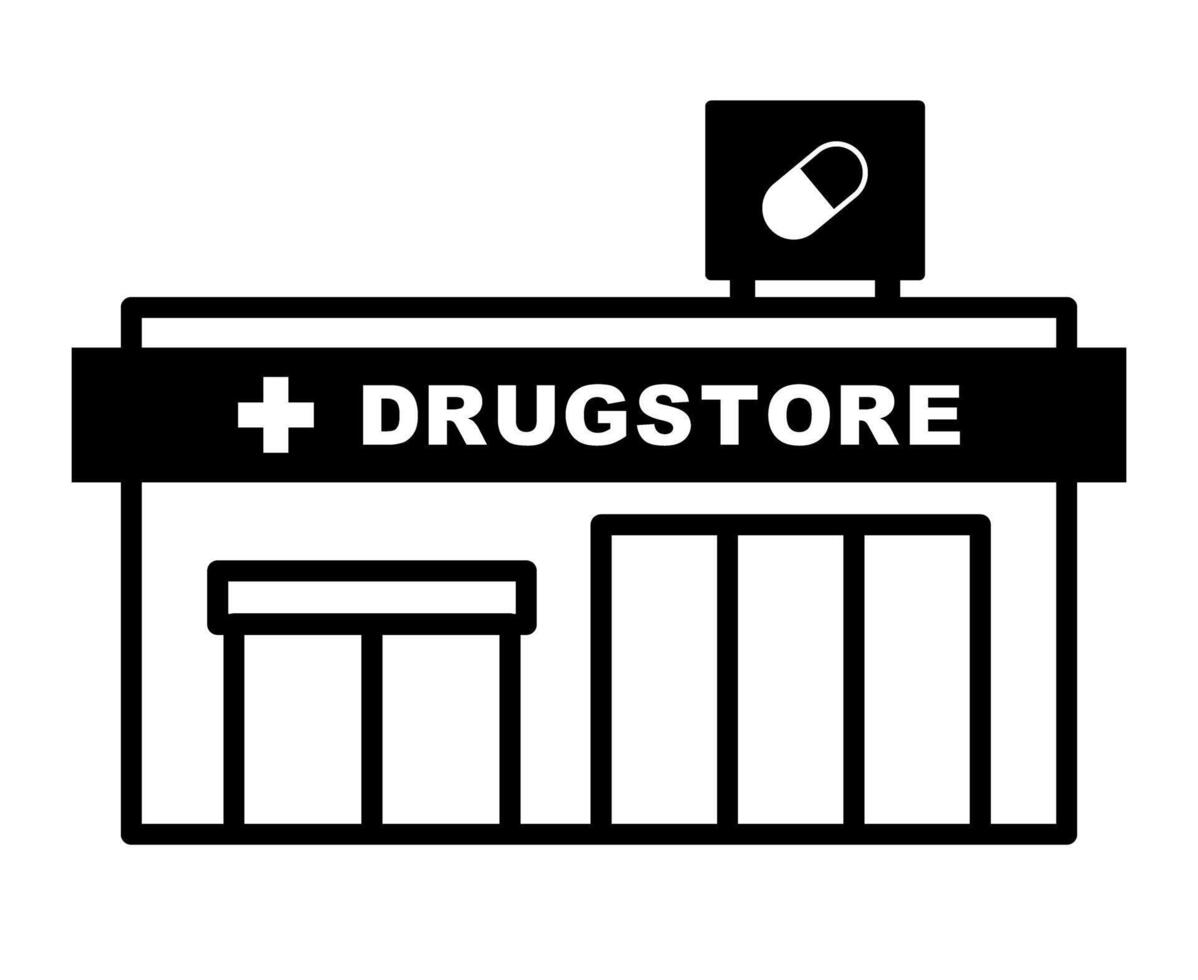 Drugstore building silhouette icon. vector