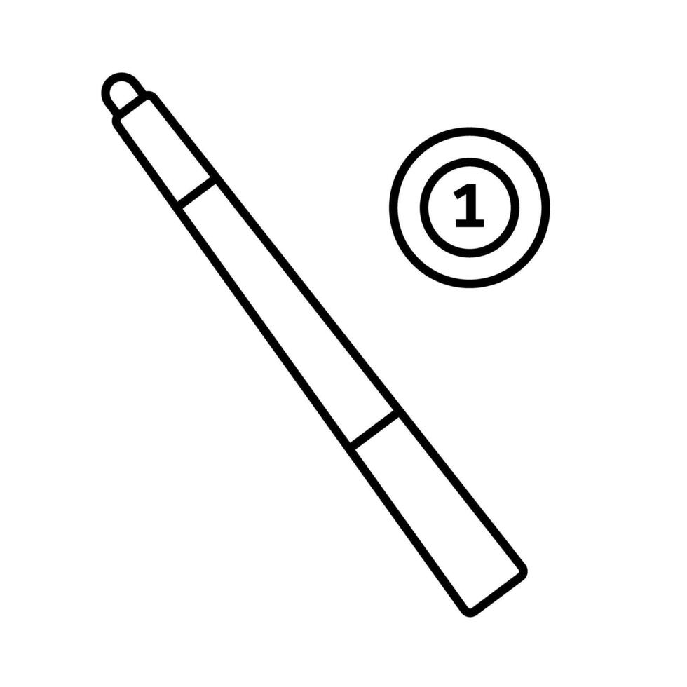 Billiard cue and 1 billiard ball icon. vector