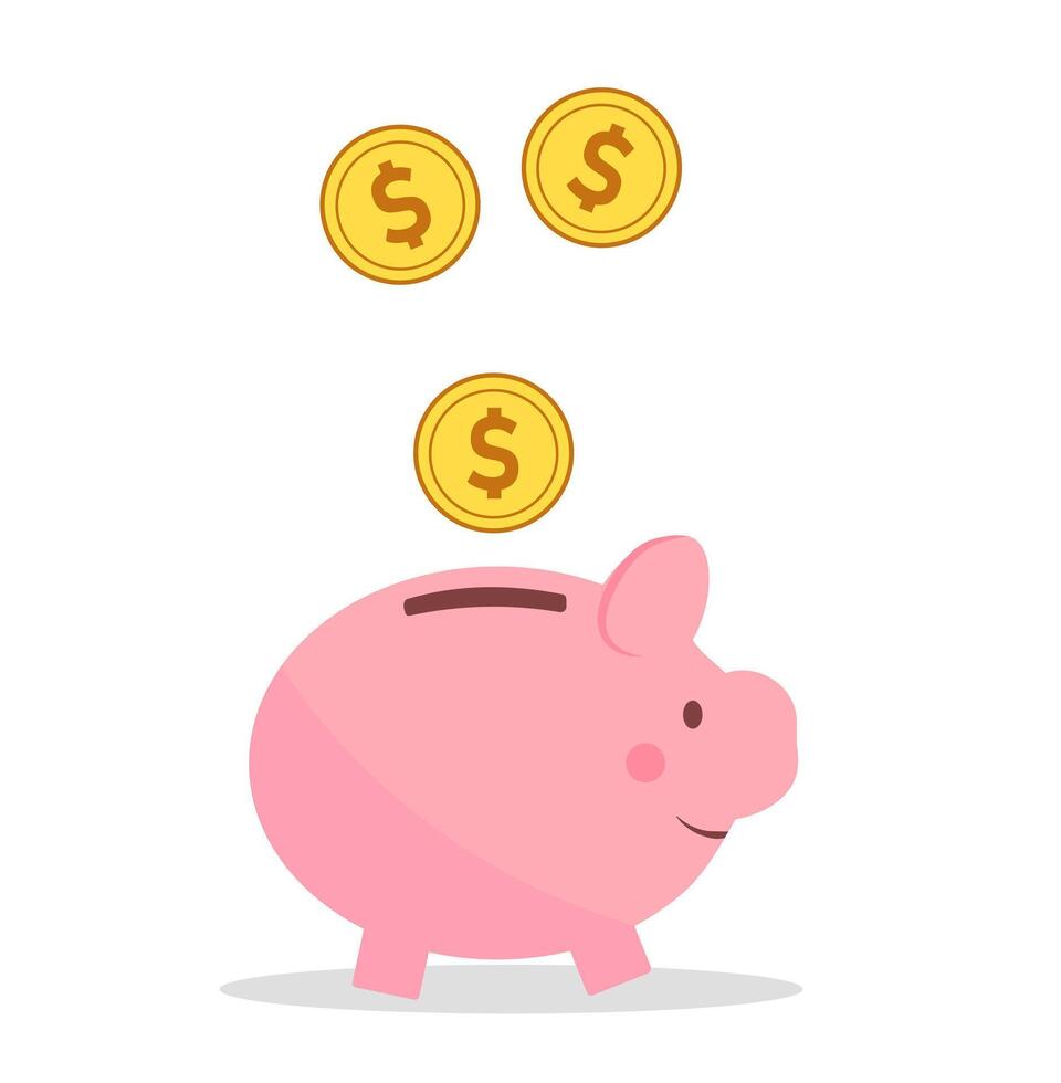 Piggy bank with coins on a white background. The concept of saving money vector