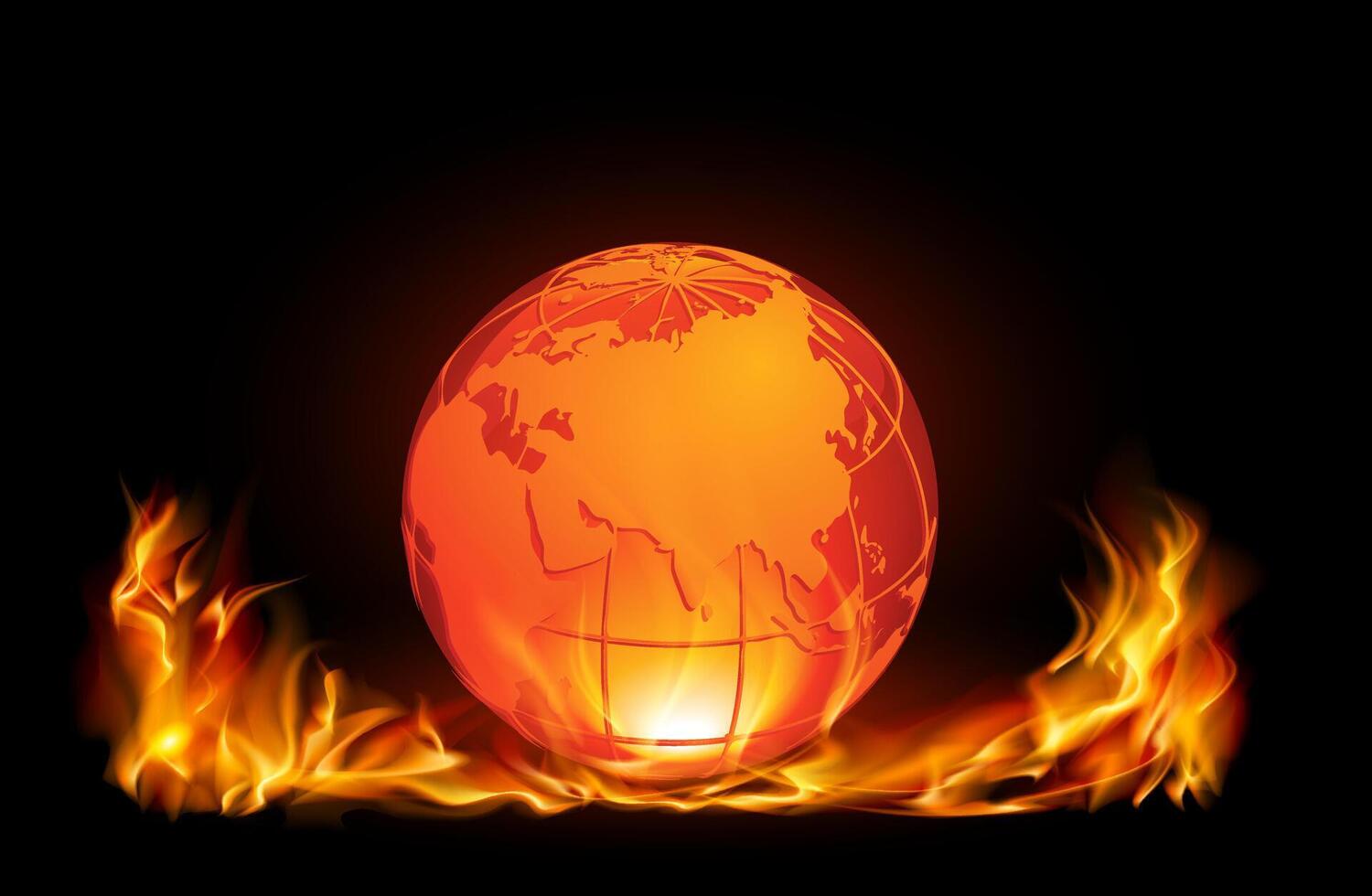 A conceptual illustration of a glowing Earth surrounded by flames vector