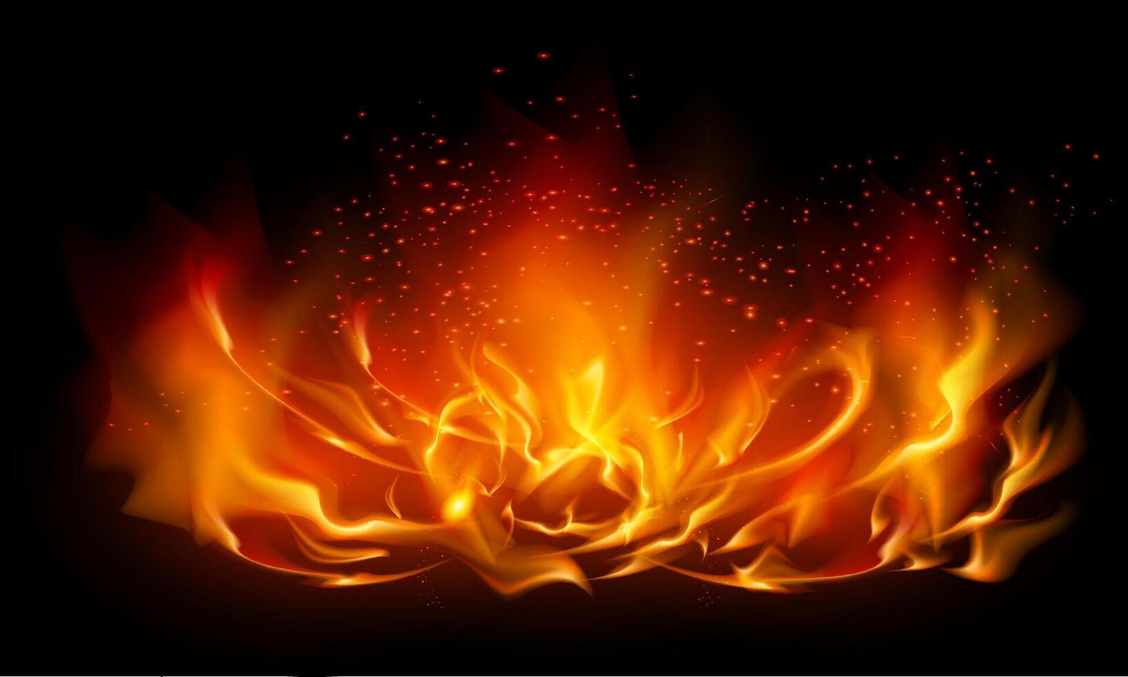 Intense Realistic Fire Flames on Dark Background vector