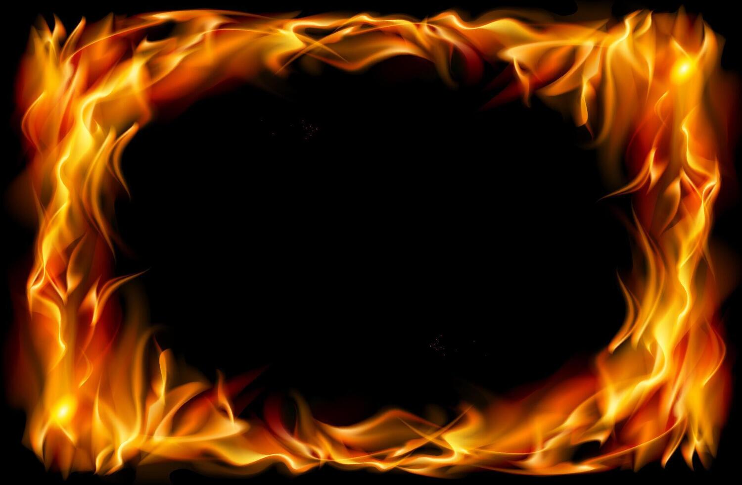 Fiery Frame with Realistic Flames on a Black Background vector
