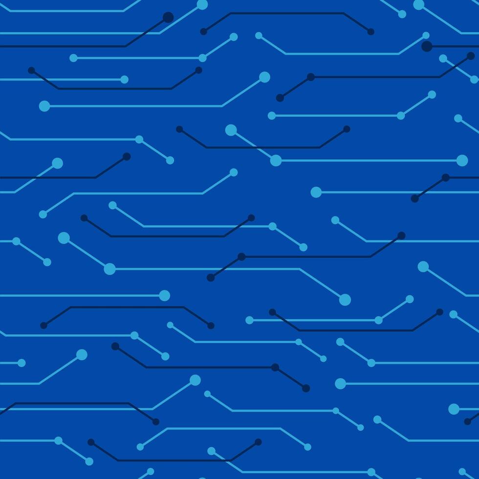 Computer circuit board. Seamless digital pattern. Electric chipset scheme texture. Abstract blue technology background. vector