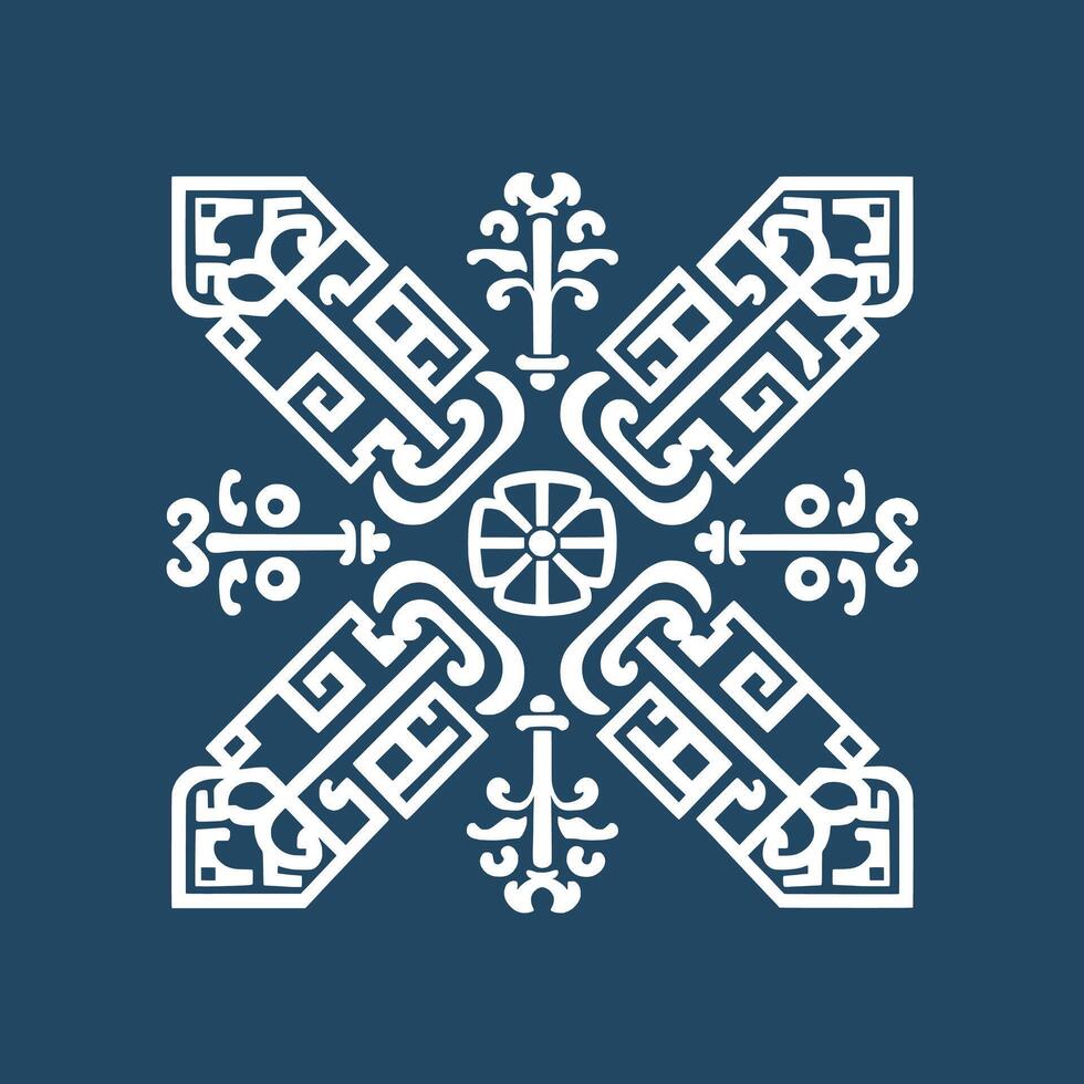 An ornamental snowflake design on a blue background vector