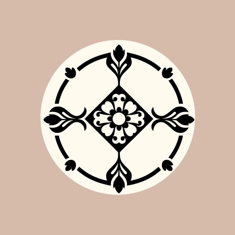 A black and white design of a flower in a circle vector