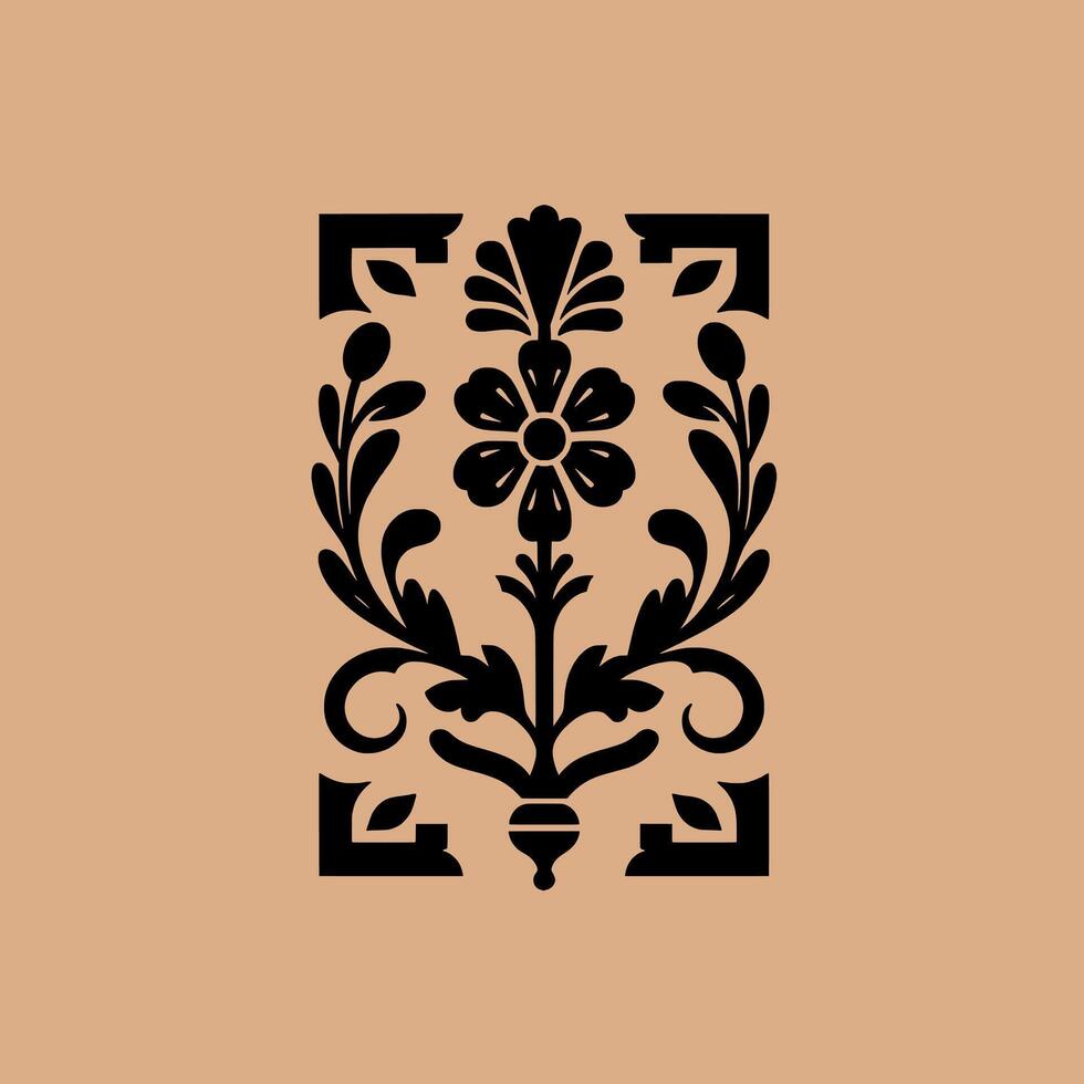A black and white logo with a flower on it vector