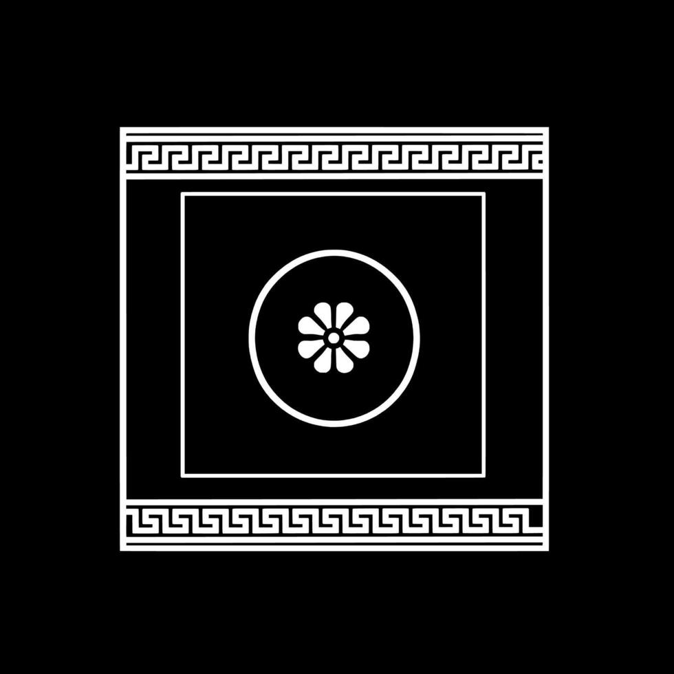 A black and white logo with a greek pattern vector