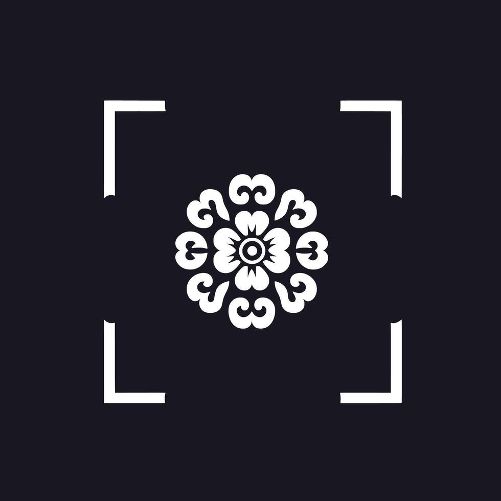 A white flower in a square frame on a black background vector