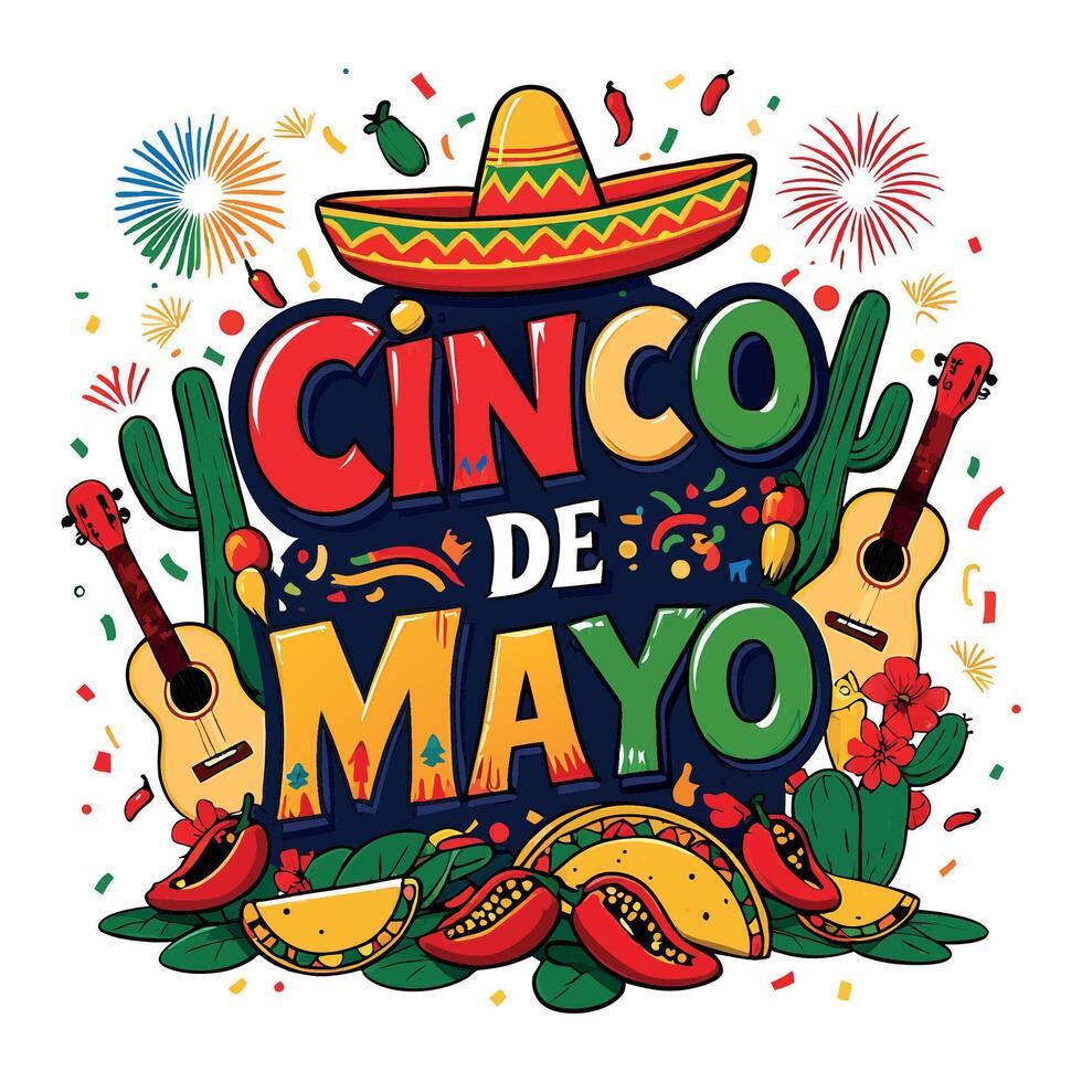 Cinco De Mayo t-shirt design with various elements. vector