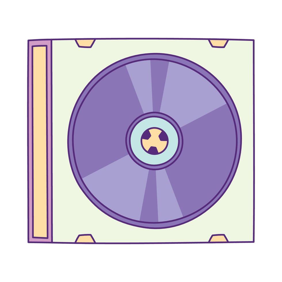 Retro CD in Case Hand Drawn Illustration with Outline Isolated on White Background. Vintage Analog Music Compact Disc Record System. Vintage Mixtape from 90s and 2000s vector
