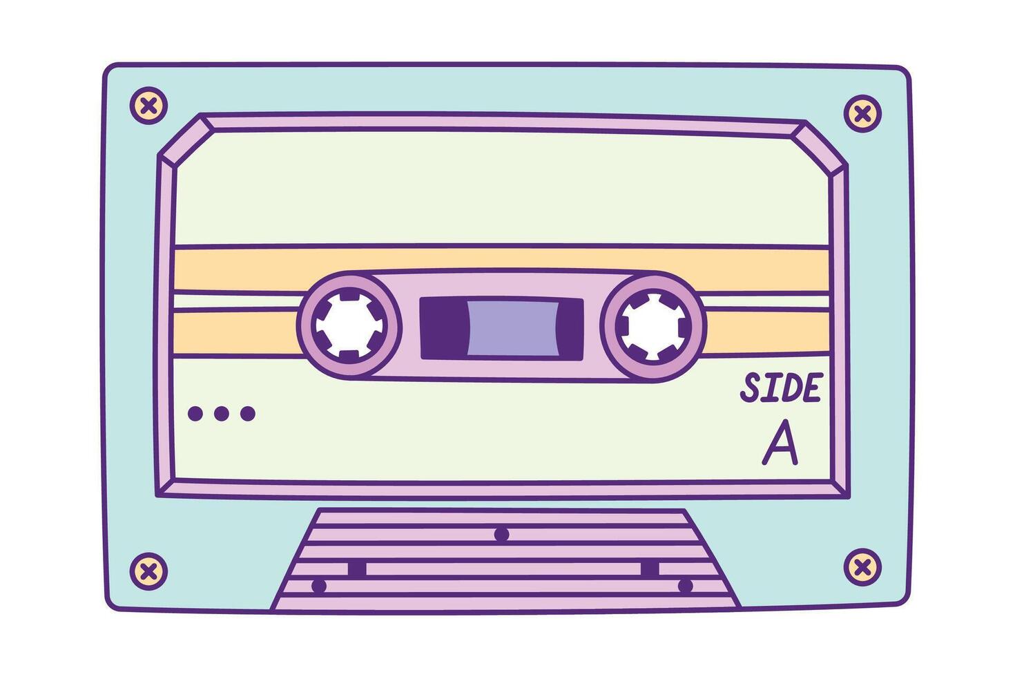 Retro Audio Cassette Hand Drawn Illustration with Outline Isolated on White Background. Vintage Analog Music Tape Record System. Vintage Mixtape from 80s and 90s vector