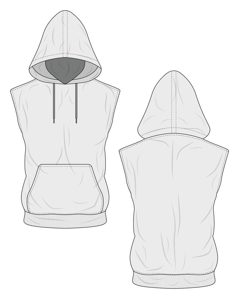 White sleeveless hoodie sweater mockup vector