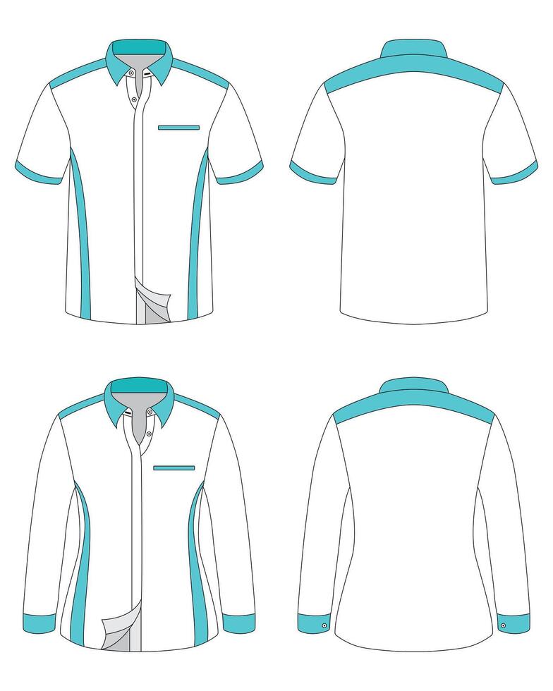 Office shirt templates front and back view for men and women vector