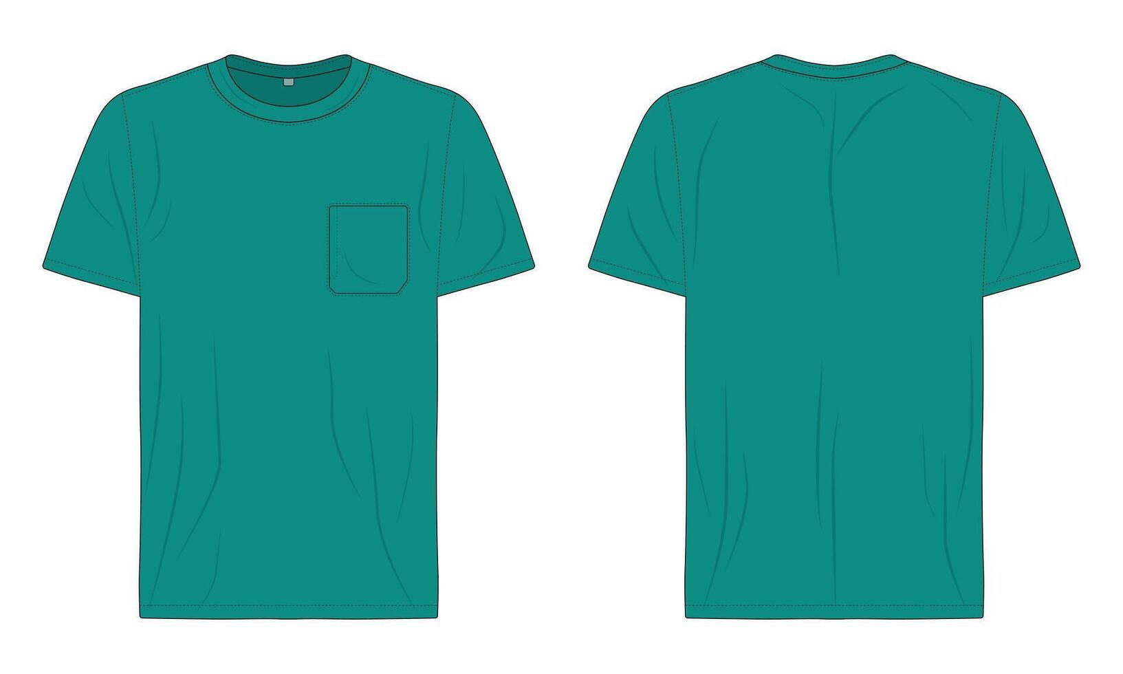 Green short sleeve t-shirt mockup front and back view vector