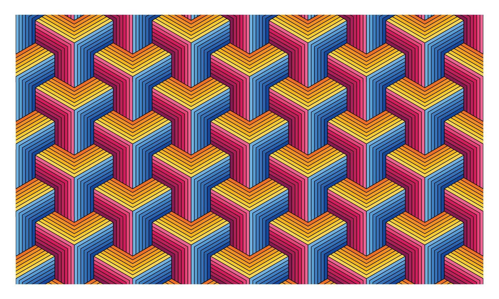 Colorful Geometric Seamless Pattern with 3D Optical Illusion Design vector