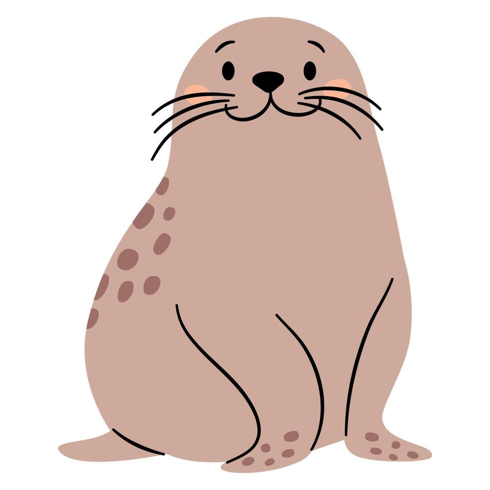 Flat illustration in a simple children's style. Cute Navy SEAL on white background. Animals of the North Pole vector