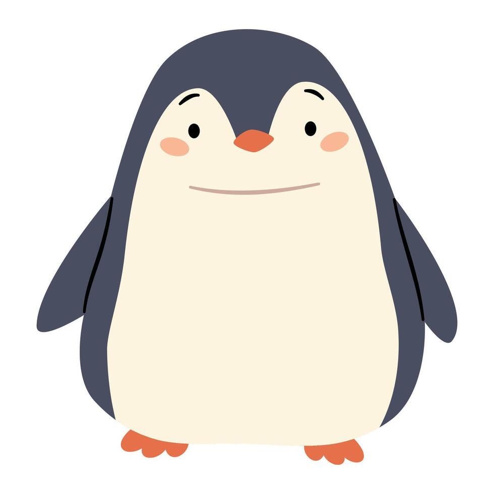 Flat illustration in a simple children's style. Cute penguin on white background. Animals of the North Pole vector