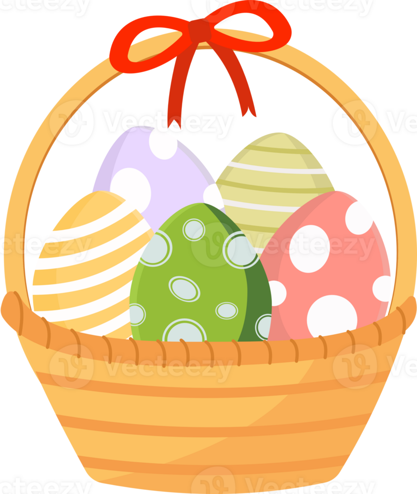 easter basket with a set of eggs happy easter greeting card png