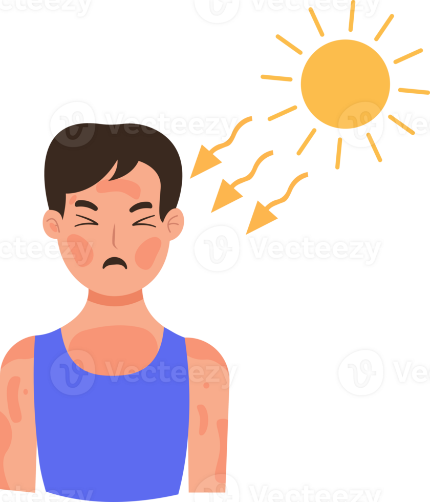exhausted man with sunburn because of summer hot weather high temperature png