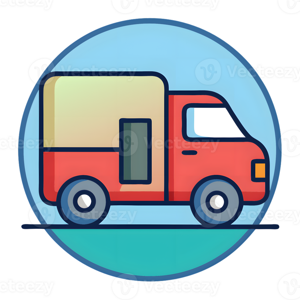 Stylized Illustration of Delivery Truck with Circular Background Design png