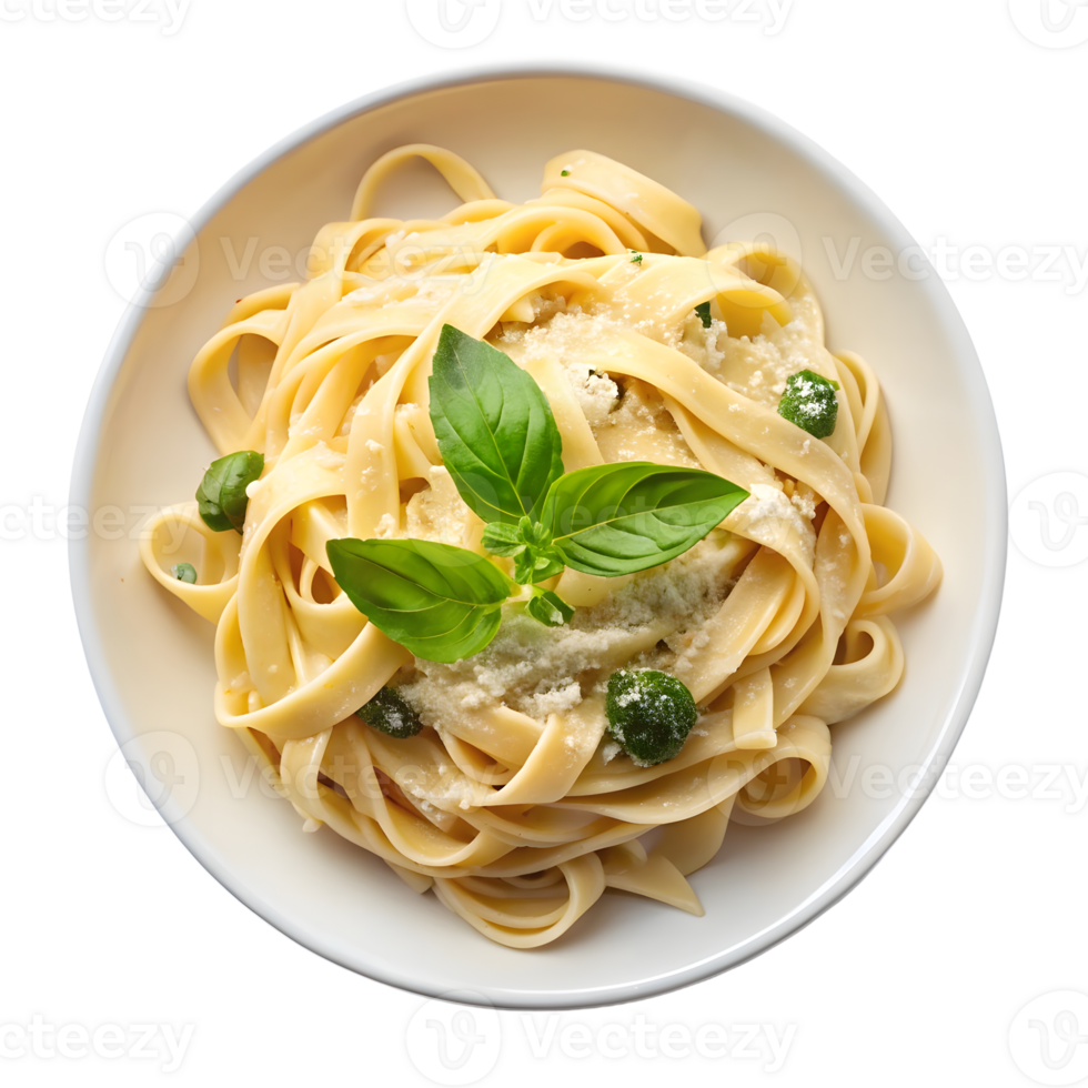 Elegant tagliatelle pasta dish with creamy sauce and fresh basil garnish png