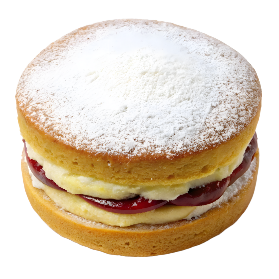 Classic victoria sponge cake, layered with cream and jam, dusted with sugar png