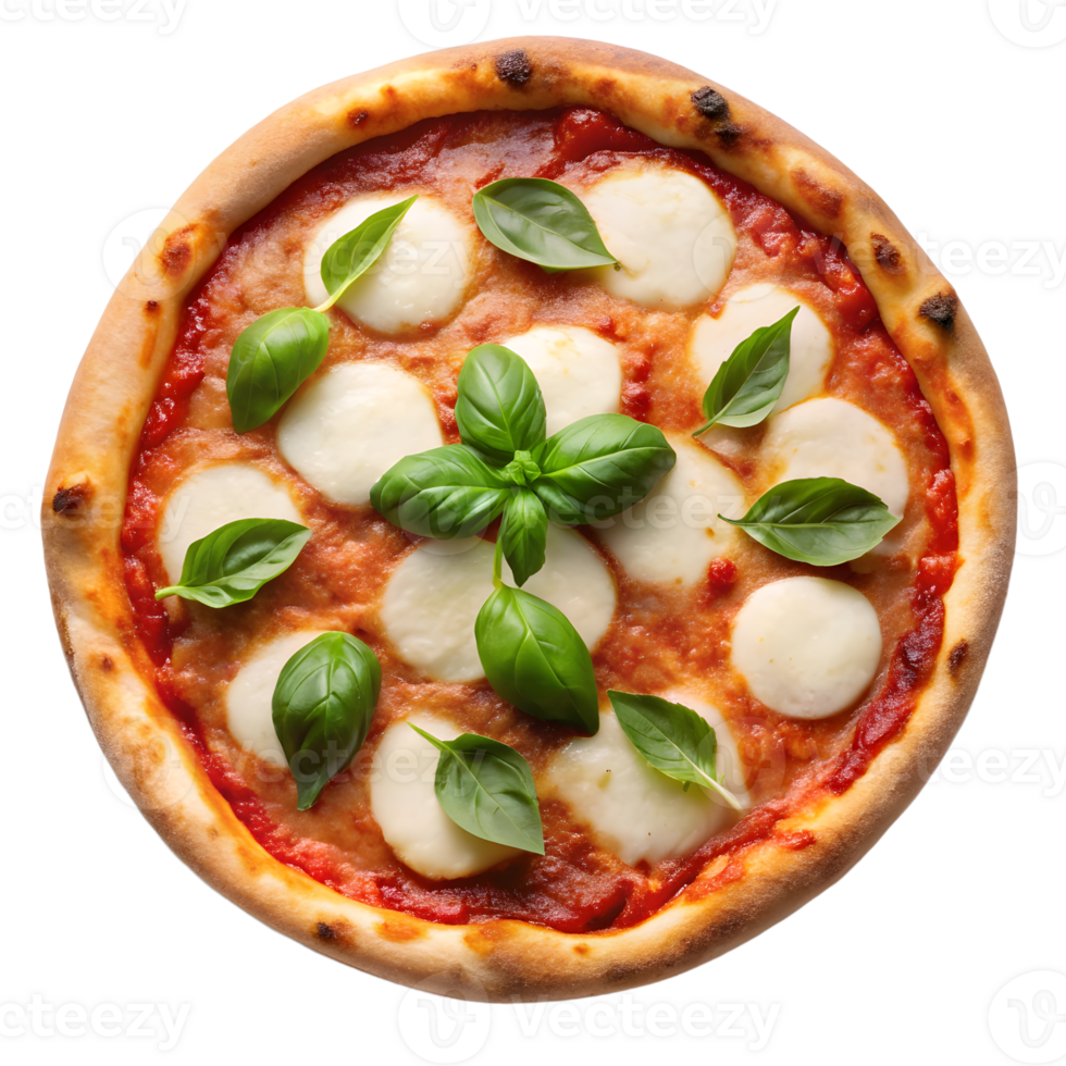 Delicious Margherita Pizza with Fresh Basil Leaves on an Isolated Background png
