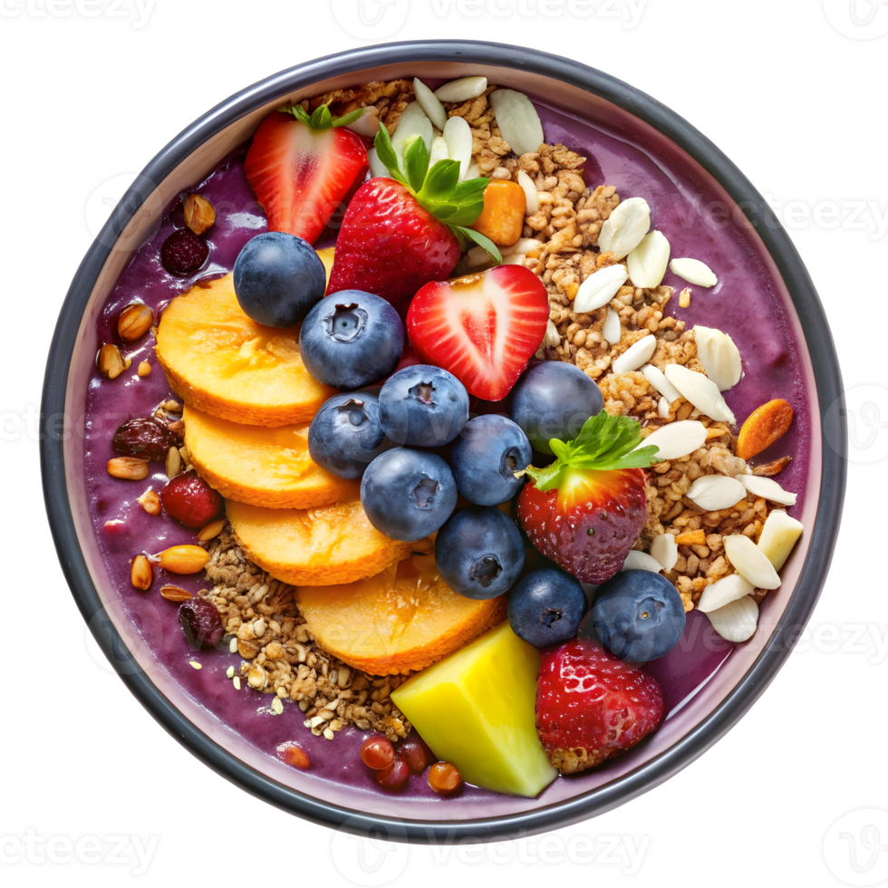 Delicious and Vibrant Smoothie Bowl with Fresh Fruits and Granola Toppings png