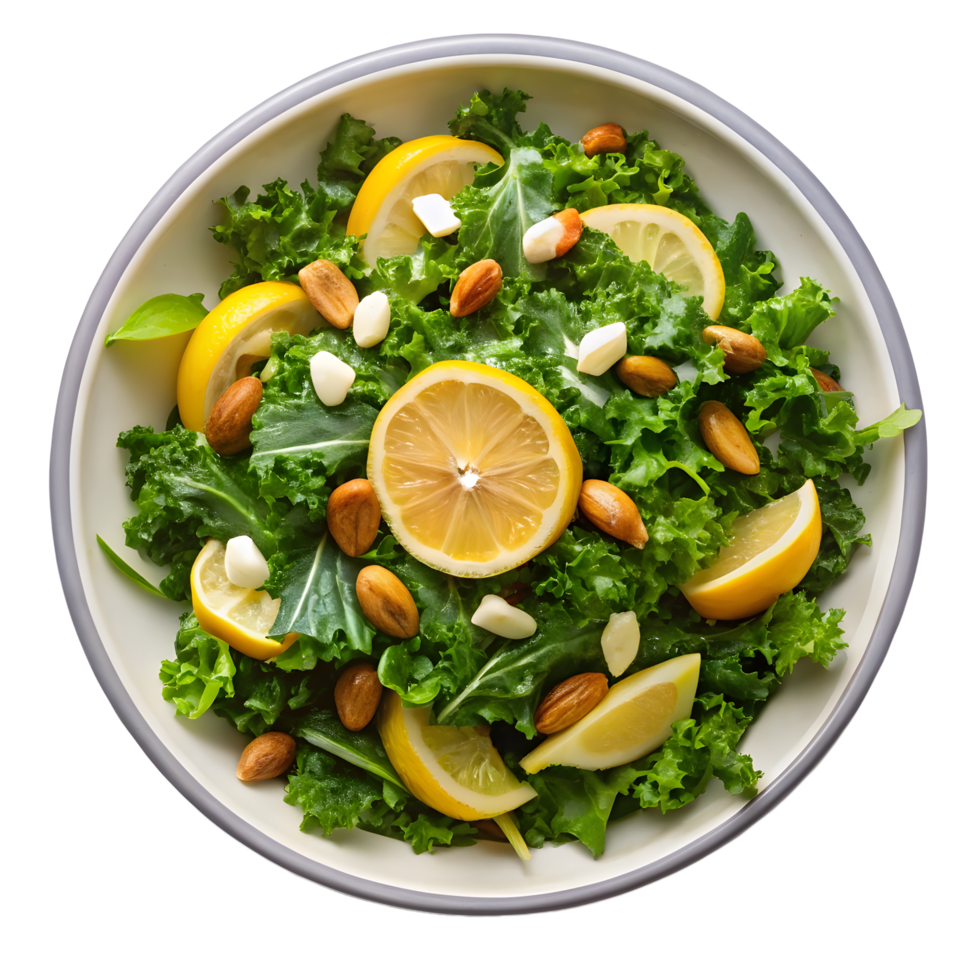 A salad with lemon, almonds and kale png