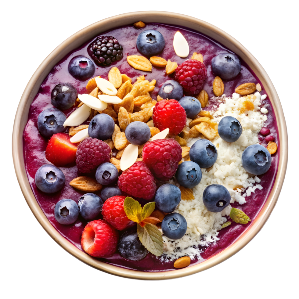 A bowl of berries and nuts with almonds and berries png