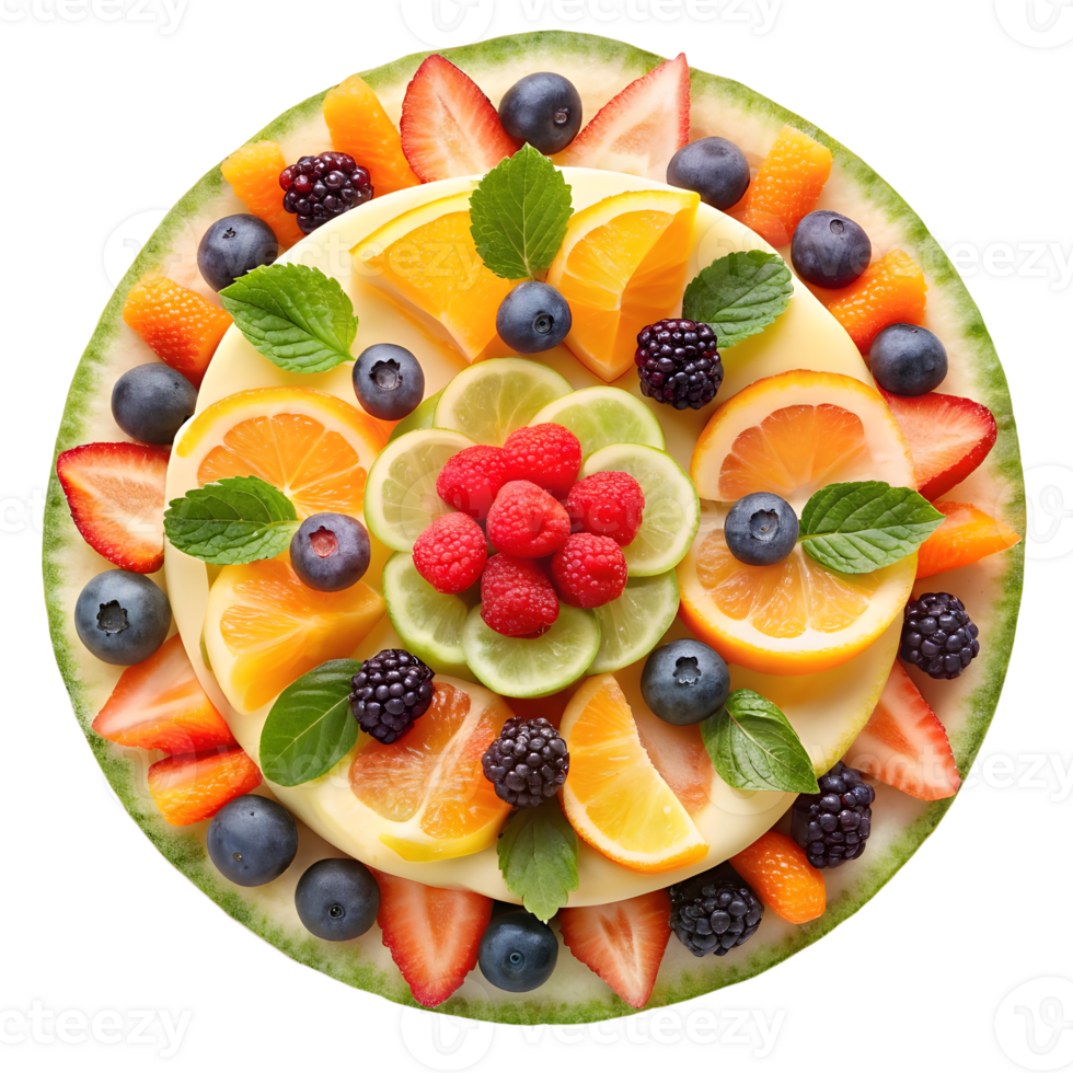 Vibrant fruit platter crafted from watermelon base showcasing diverse summer fruits png