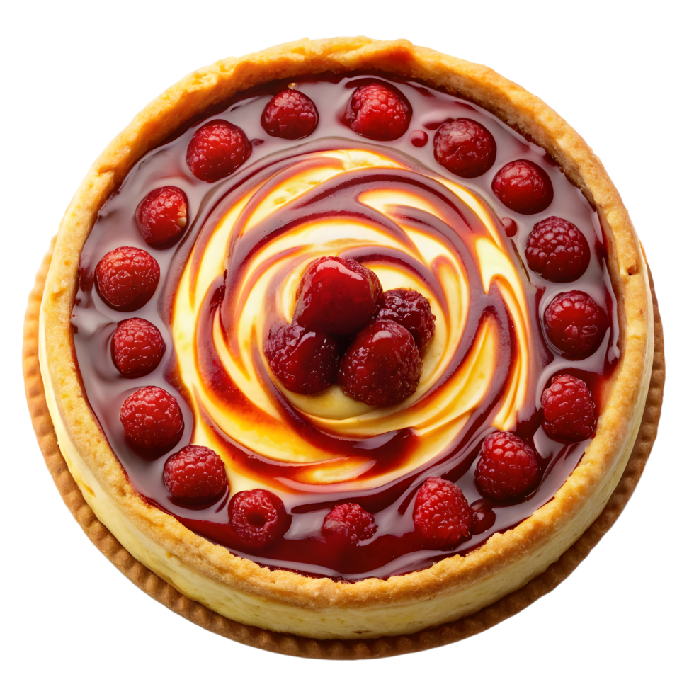 A cheesecake with raspberry sauce on top png