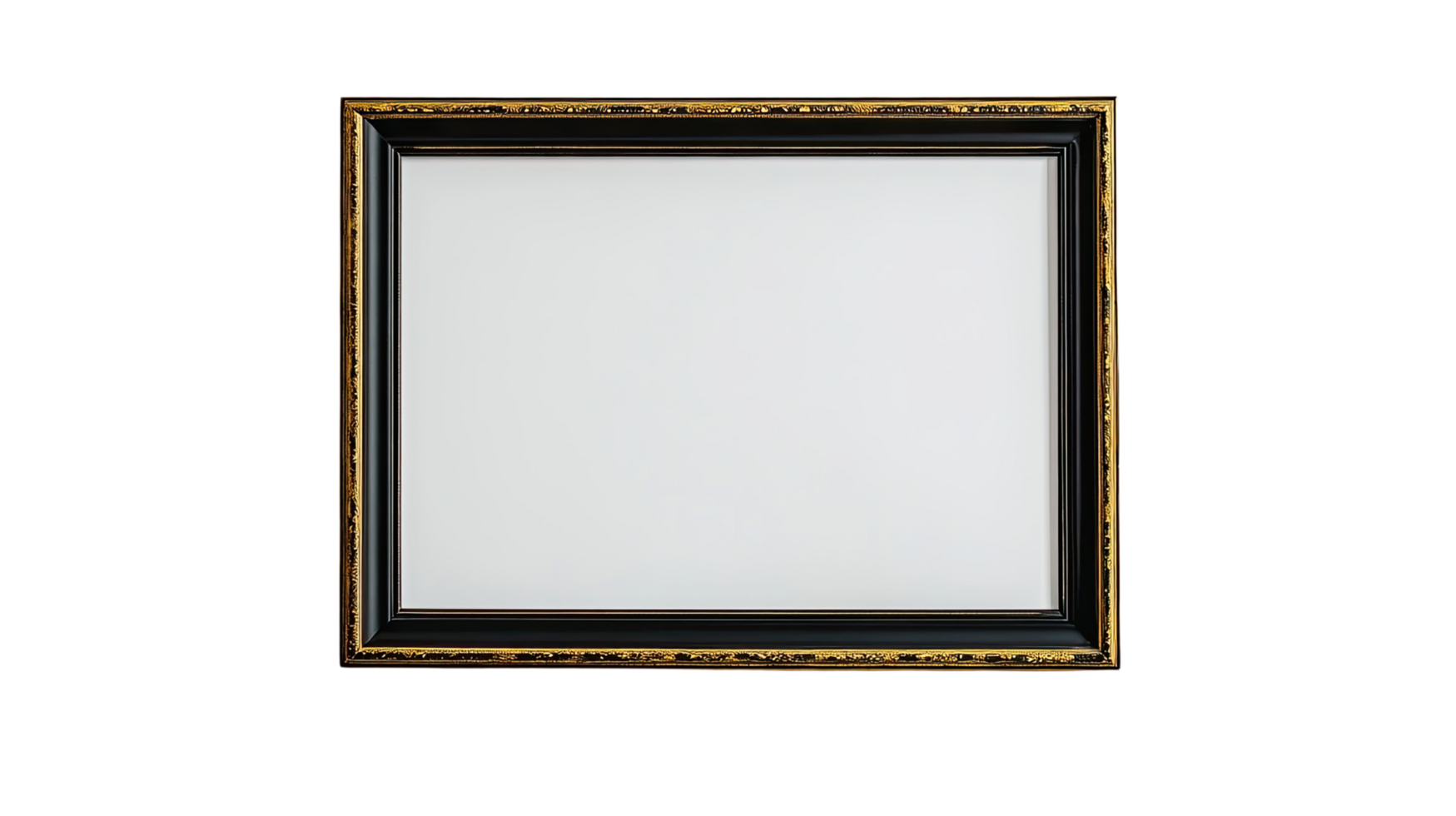 A classic empty picture frame ready for your artwork or photographs, featuring an ornate gold design. png