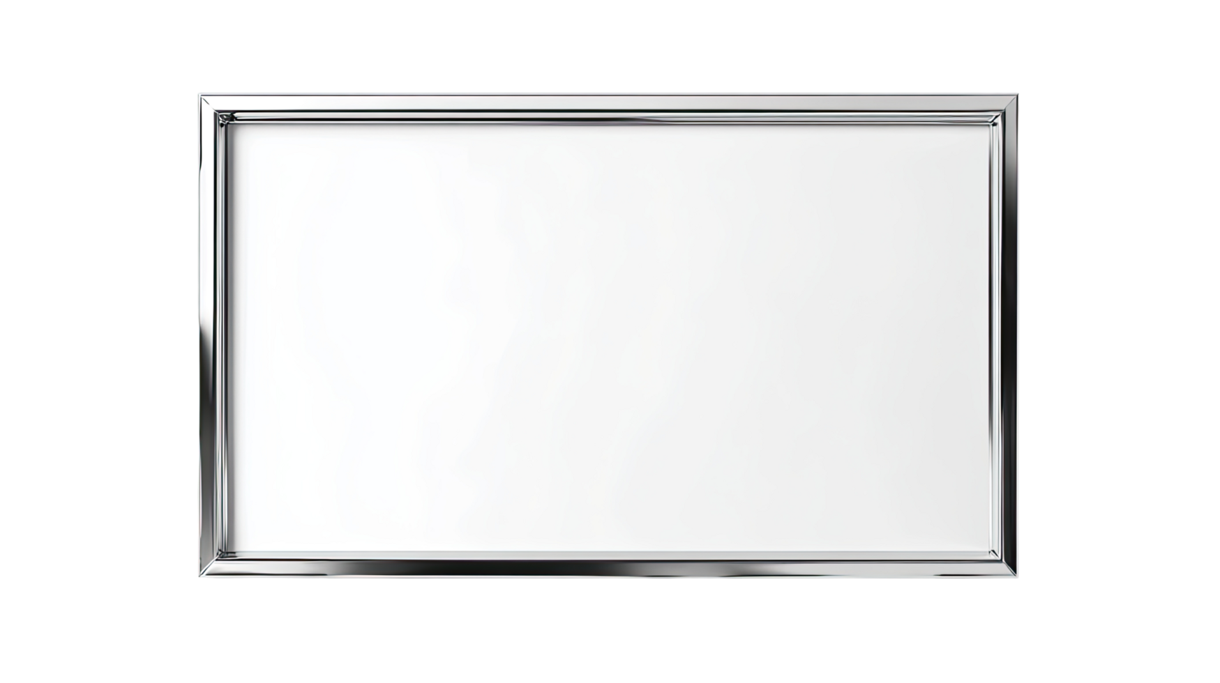 A blank photo frame with a shiny silver border, perfect for presentations or displaying artwork and photos. png
