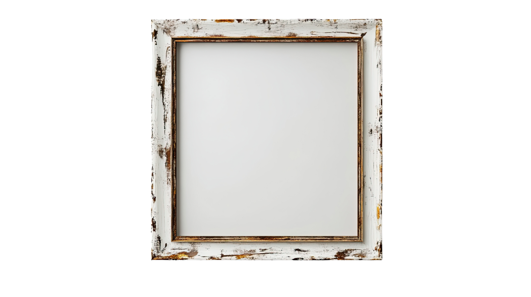 A vintage wooden frame with a distressed finish, perfect for showcasing art or personal photos in a rustic setting. png