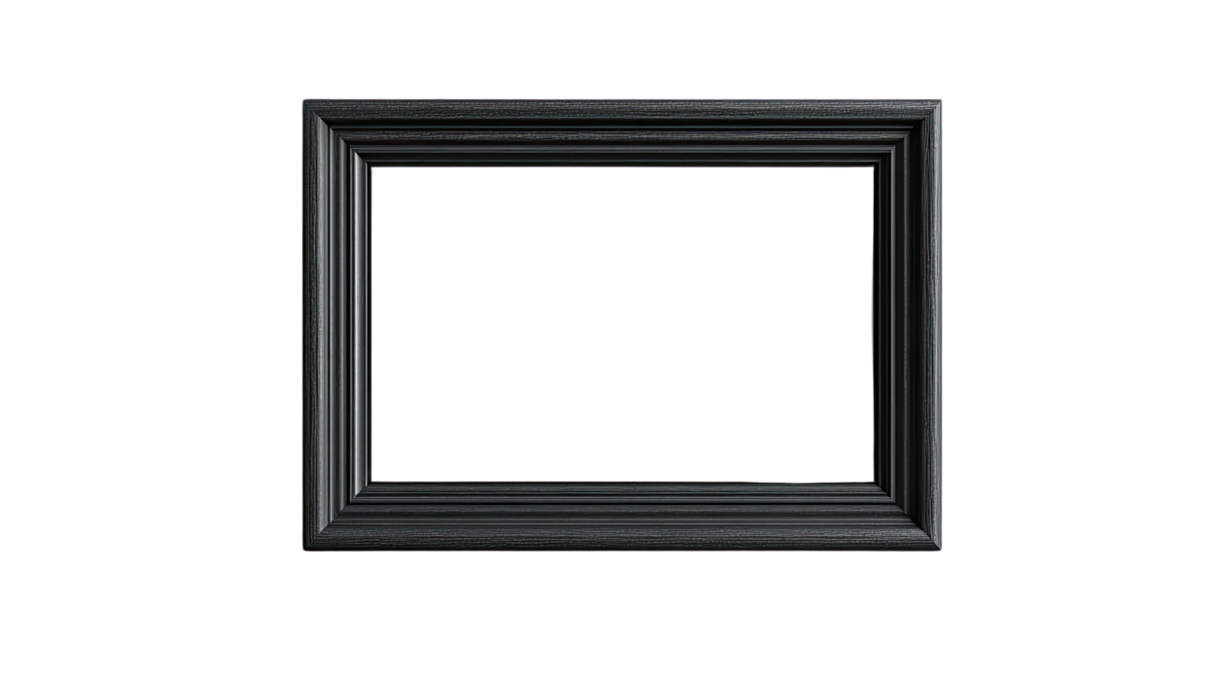 A simple black picture frame isolated on a plain background, ideal for showcasing art or photographs. png