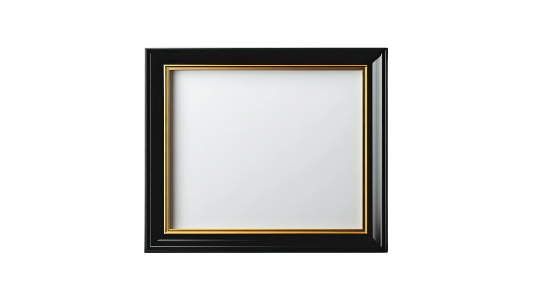 A classic black frame with a golden border, perfect for displaying artwork or photographs elegantly. png